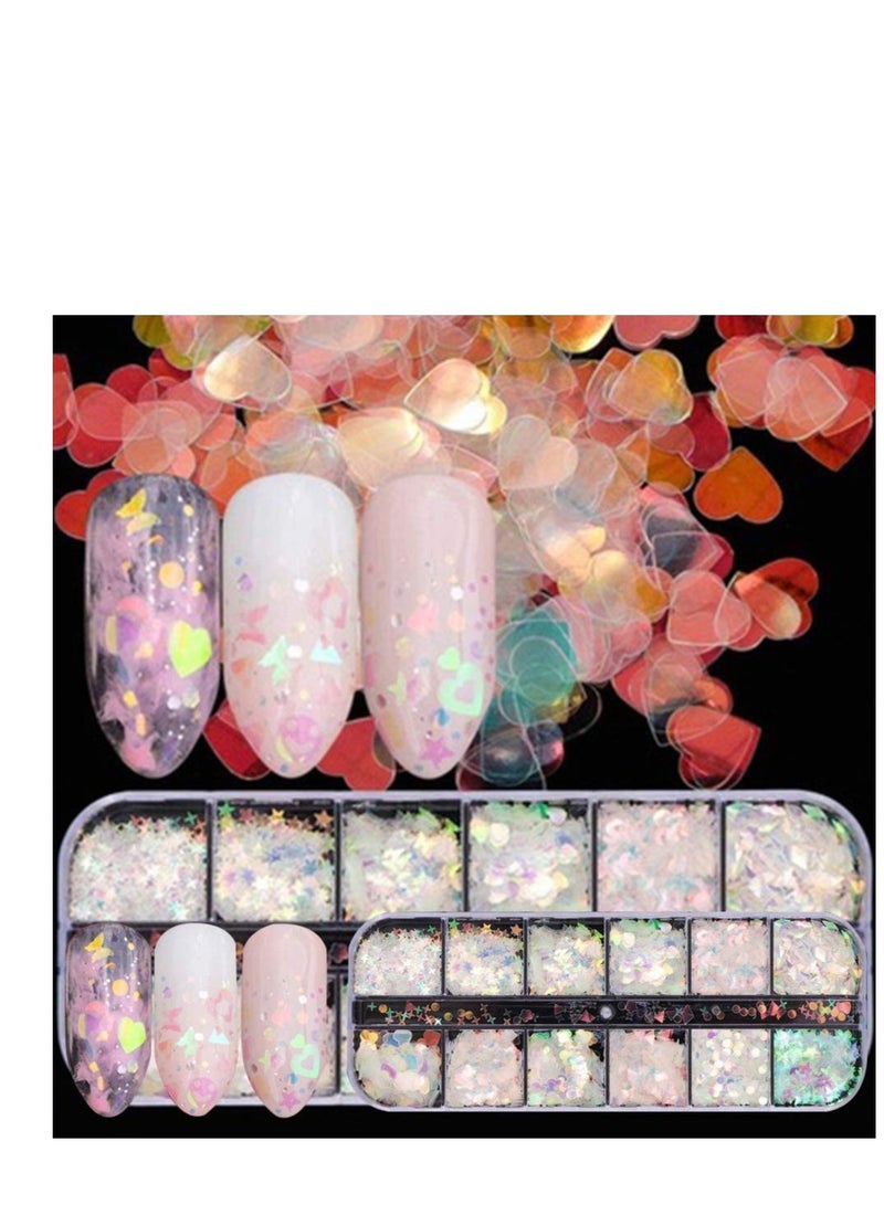 SYOSI Heart Nail Sequins,3D Valentine’s Day Nail Art Stickers Decals Black Pink Love Heart Rabbit Butterfly Nail Glitter Flakes Sparkle for Nail Art Supplies, Women Nail Art Decoration 2 Box/24 Grids - Image 3