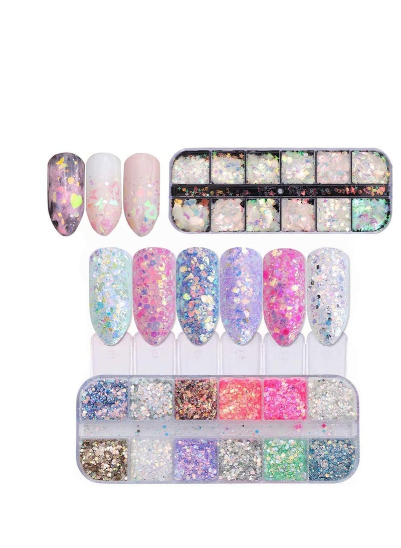 SYOSI Heart Nail Sequins,3D Valentine’s Day Nail Art Stickers Decals Black Pink Love Heart Rabbit Butterfly Nail Glitter Flakes Sparkle for Nail Art Supplies, Women Nail Art Decoration 2 Box/24 Grids - Image 4