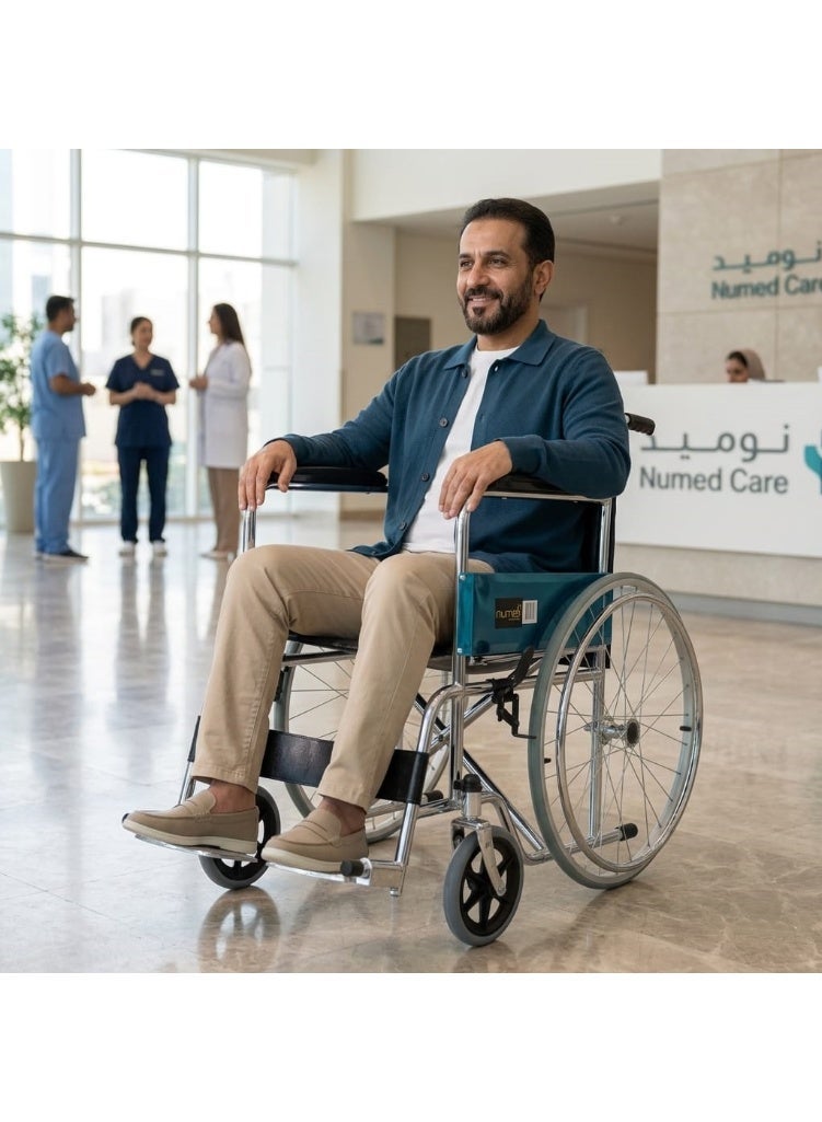 Numed Steel Manual Wheelchair – Chromed | Heavy-Duty NM-809 - Image 1