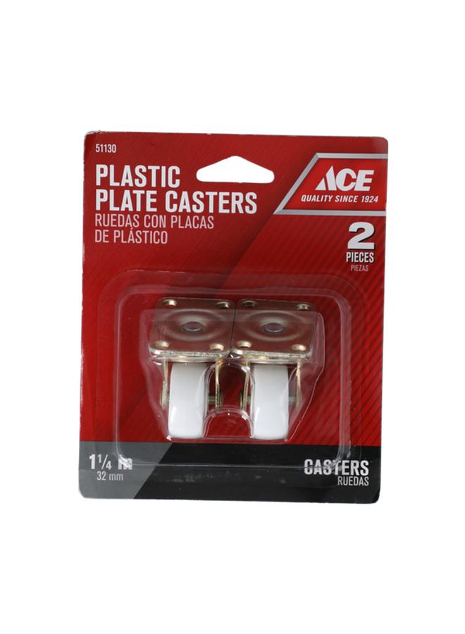 ACE 2-Piece High Quality Durable Plastic Swivel Plate Casters White and Brass 1.25inch 9052/ACE