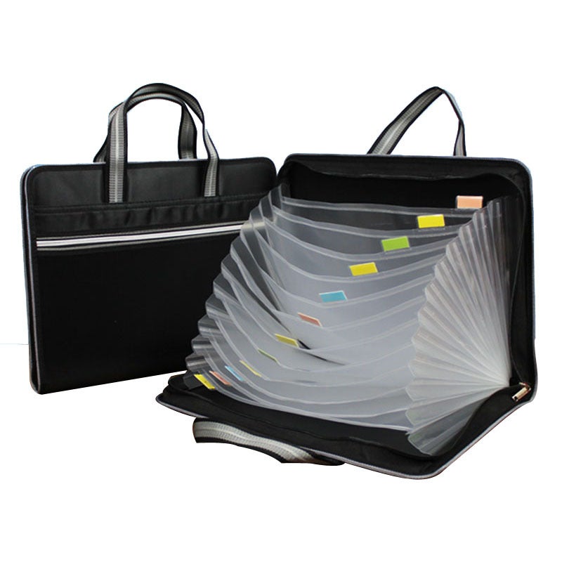Generic Waterproof A4 Accordion Bag 12-Layer Canvas Document Organizer Black