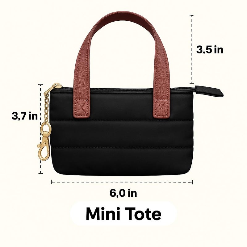 MyfavoriteK Mini Puffer Tote Bag Keychain Puffy Purse Keyring with Gold Heart Charm Cute Bag Charm Gift for Women Girls Teens Key Ring (Black) - Image 5