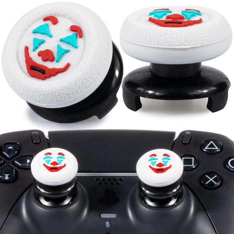 PlayRealm FPS Thumbstick Extender & Texture Rubber Silicone Grip Cover 2 Sets for PS5 & PS4 Controller (Joker White) - Image 1