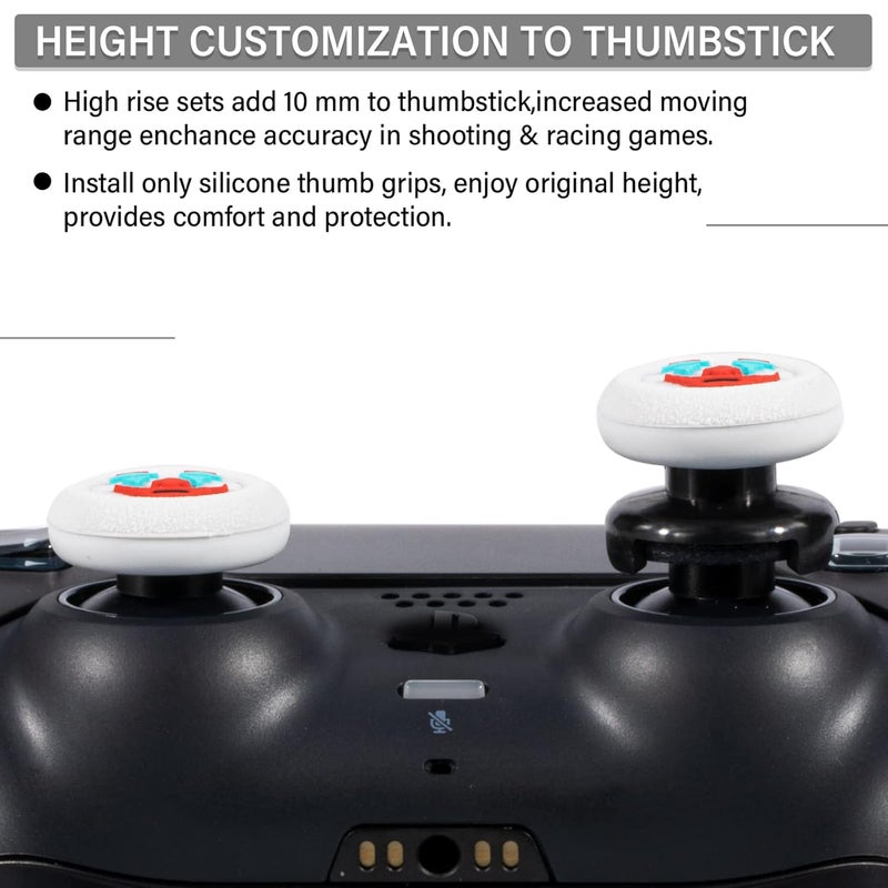 PlayRealm FPS Thumbstick Extender & Texture Rubber Silicone Grip Cover 2 Sets for PS5 & PS4 Controller (Joker White) - Image 4
