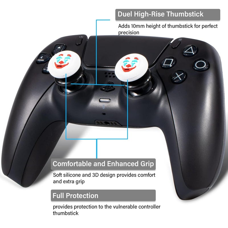 PlayRealm FPS Thumbstick Extender & Texture Rubber Silicone Grip Cover 2 Sets for PS5 & PS4 Controller (Joker White) - Image 2
