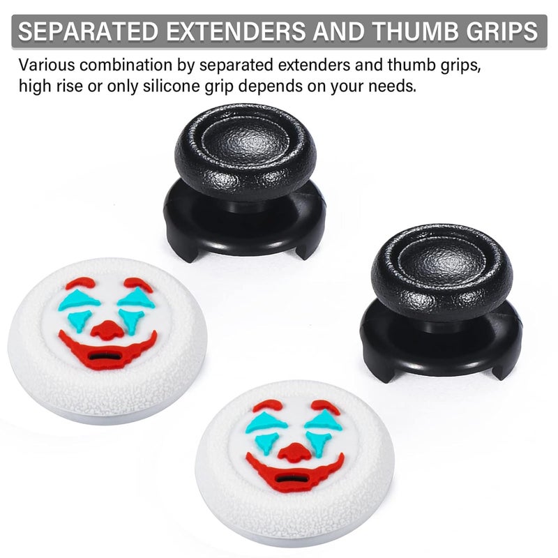 PlayRealm FPS Thumbstick Extender & Texture Rubber Silicone Grip Cover 2 Sets for PS5 & PS4 Controller (Joker White) - Image 3