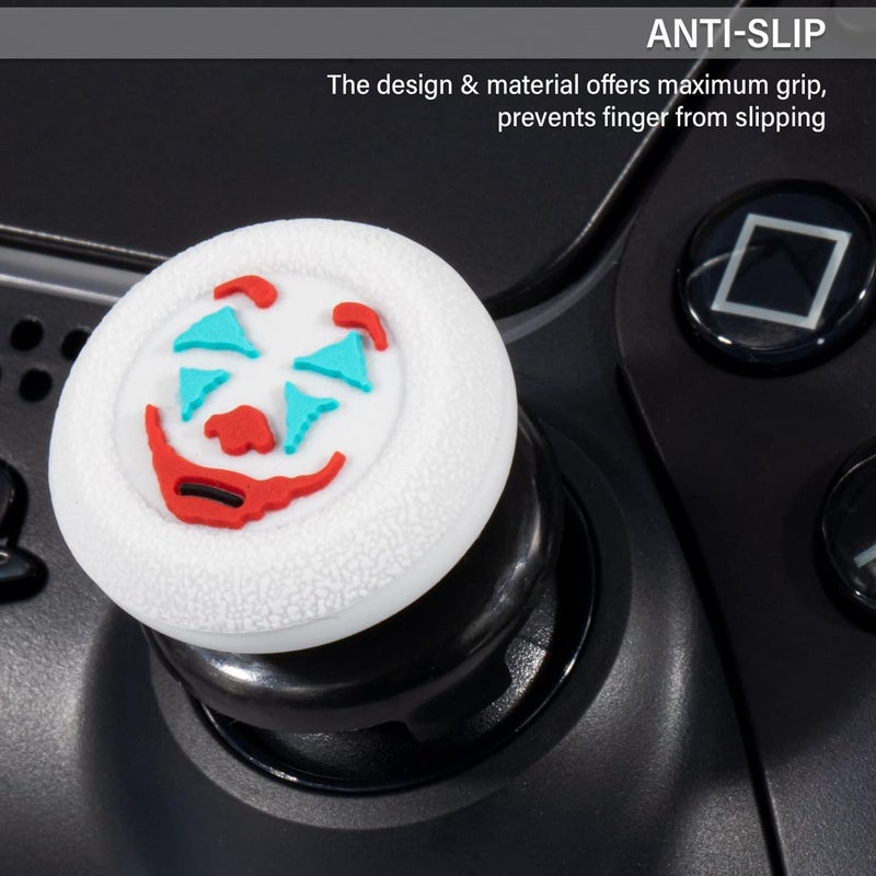 PlayRealm FPS Thumbstick Extender & Texture Rubber Silicone Grip Cover 2 Sets for PS5 & PS4 Controller (Joker White) - Image 5