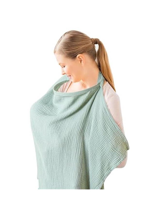 HOOKOR Nursing Cover, Breathable Privacy Nursing Covers with Arch Neckline, Large Cotton Breastfeeding Cover with Adjustable Strap, Multi-use Breast-Feeding Cover for Nursing Newborn (Green)  - Image 1
