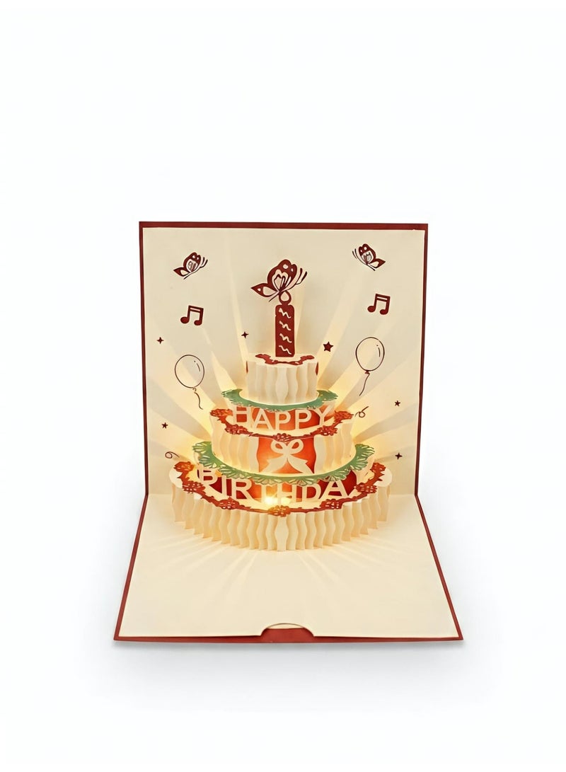 Handcrafted 3D Musical Pop Up Birthday Card, Premium Paper with LED Light & Note Card - Image 1