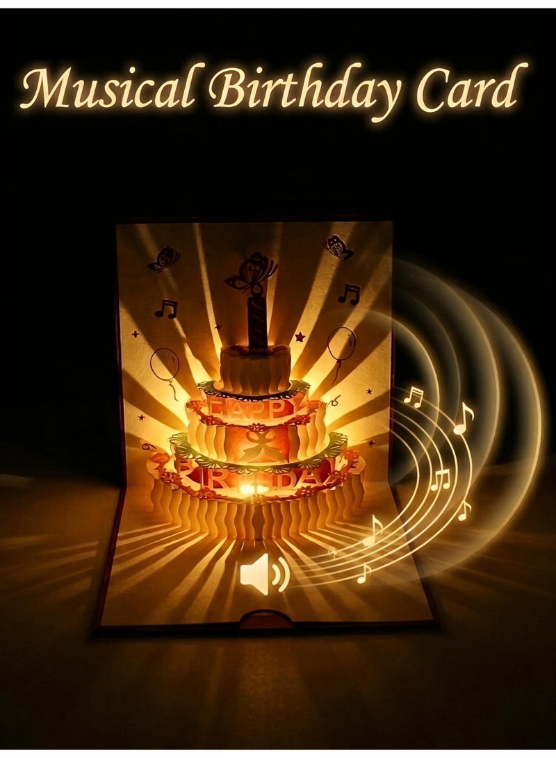 Handcrafted 3D Musical Pop Up Birthday Card, Premium Paper with LED Light & Note Card - Image 2