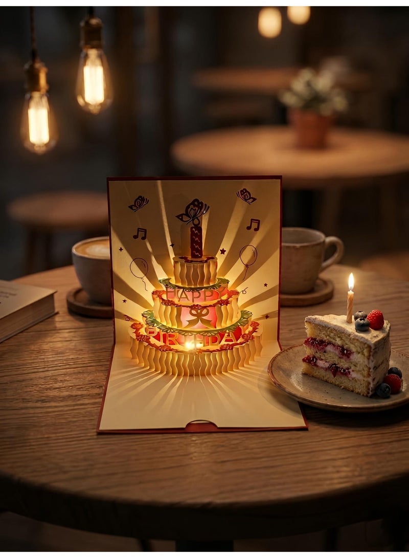 Handcrafted 3D Musical Pop Up Birthday Card, Premium Paper with LED Light & Note Card - Image 4