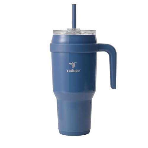 Reduce 40 oz Stainless Steel Tumbler with Handle  DualWall Vacuum Insulated Travel Mug SweatProof Lid  Reusable Straw  Keeps Drinks Cold for 24 Hrs Fits Cupholders Dishwasher SafeMineral Blue