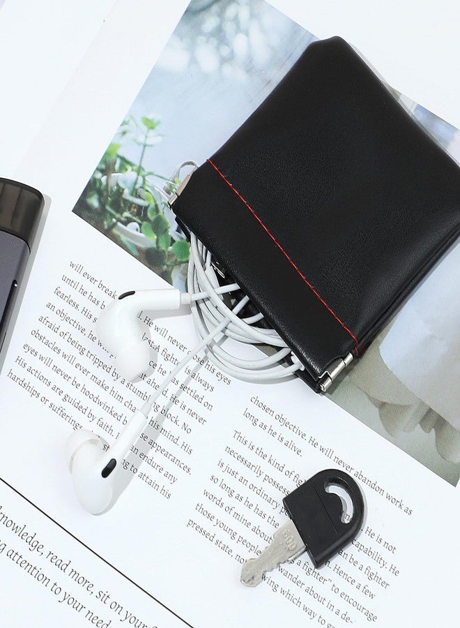 Molain 4Pcs PU Leather Earphone Pouch Headphone Storage Bag, Closure Soft Elastic Snap Spring Pouch for Carrying or Storing Headphones - Image 5