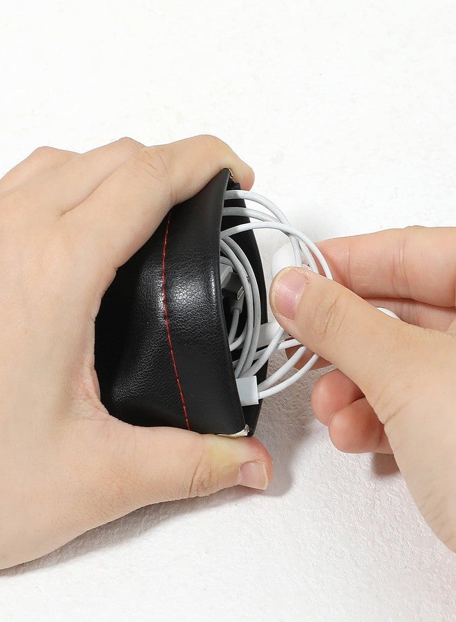 Molain 4Pcs PU Leather Earphone Pouch Headphone Storage Bag, Closure Soft Elastic Snap Spring Pouch for Carrying or Storing Headphones - Image 3