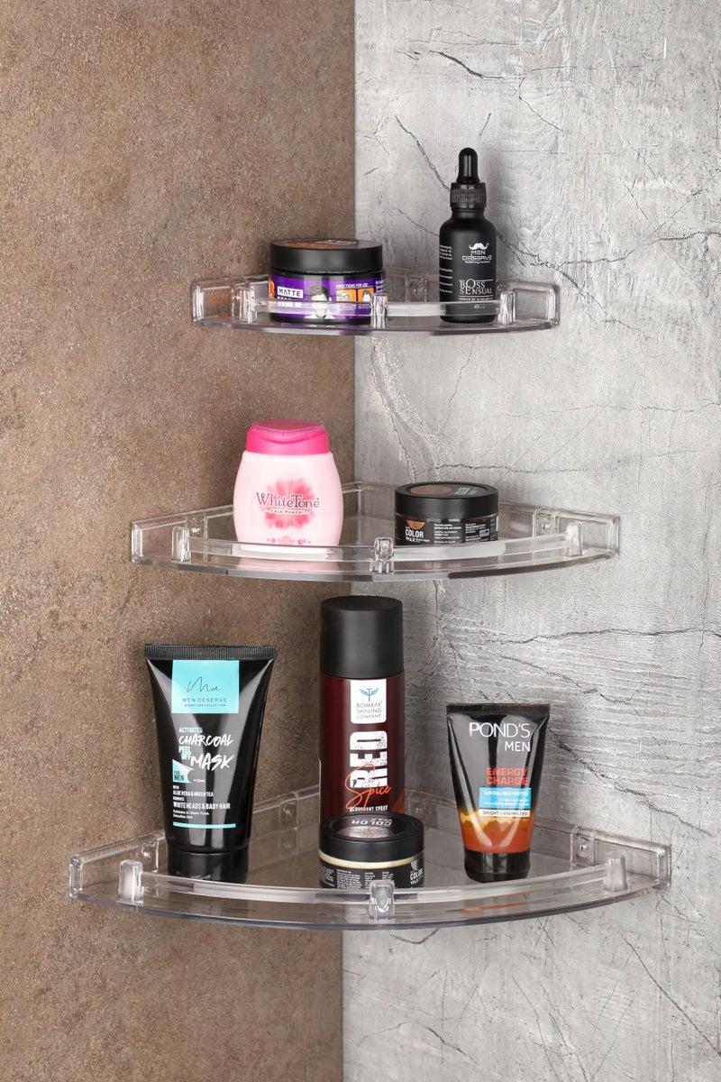 iSTAR Plastic Wall Mounted Corner Shelf for Bathroom Multipurpose Bathroom Accessories Organizer Shelves (6 inch, 8 Inch, 10 Inch, Pack of 3, Transparent) - Image 5