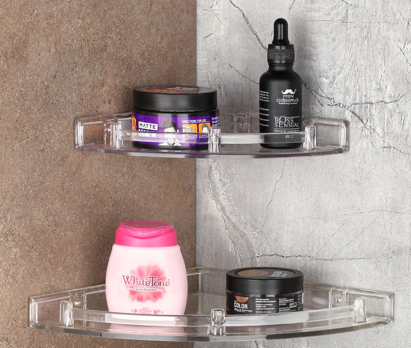 iSTAR Plastic Wall Mounted Corner Shelf for Bathroom Multipurpose Bathroom Accessories Organizer Shelves (6 inch, 8 Inch, 10 Inch, Pack of 3, Transparent) - Image 4