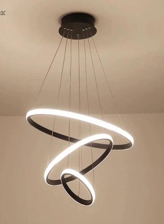 SINOMAN Metal Modern Contemporary Spiral LED 3 Ring Chandelier Hanging Ceiling Pendant Light Adjustable Height with 3 Color Lighting Modes Ideal for Living Room/ /Office/Home (L-3 String Hanging) - Image 1