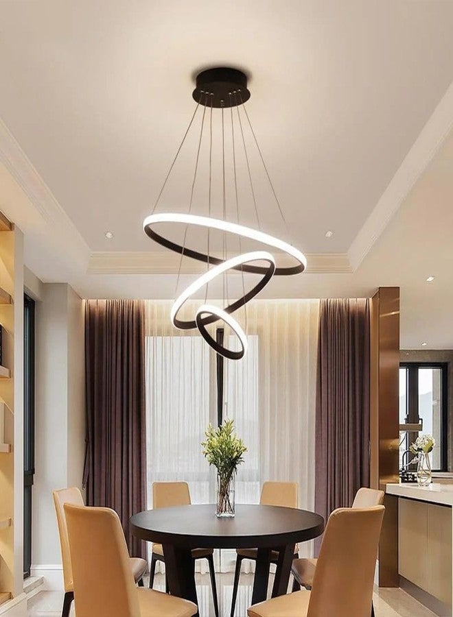 SINOMAN Metal Modern Contemporary Spiral LED 3 Ring Chandelier Hanging Ceiling Pendant Light Adjustable Height with 3 Color Lighting Modes Ideal for Living Room/ /Office/Home (L-3 String Hanging) - Image 2