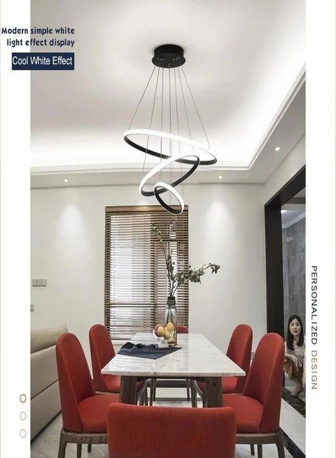 SINOMAN Metal Modern Contemporary Spiral LED 3 Ring Chandelier Hanging Ceiling Pendant Light Adjustable Height with 3 Color Lighting Modes Ideal for Living Room/ /Office/Home (L-3 String Hanging) - Image 3