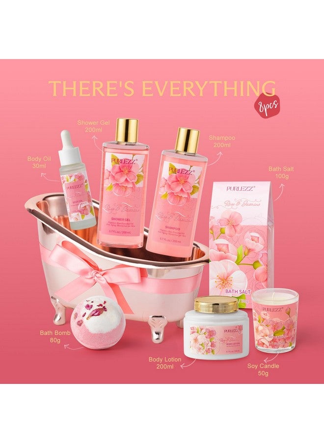 Rose & Jasmine Floral Luxury Bath & Body Gifts - Spa Basket with Body Lotion, Soy Candle - Home Bath Gift Set for Women - Image 2