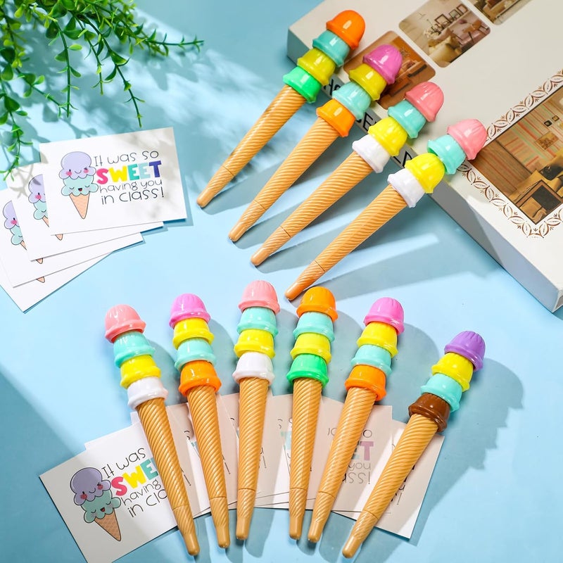 Geyoga Geyoga 24 Sets End of Year Gift Includes 24 Ice Cream Cone Pens Black Ink 24 Gift Cards and Double Sided Adhesive Dots for End of Term Summer Birthday Ice Cream Party Favors - Image 4