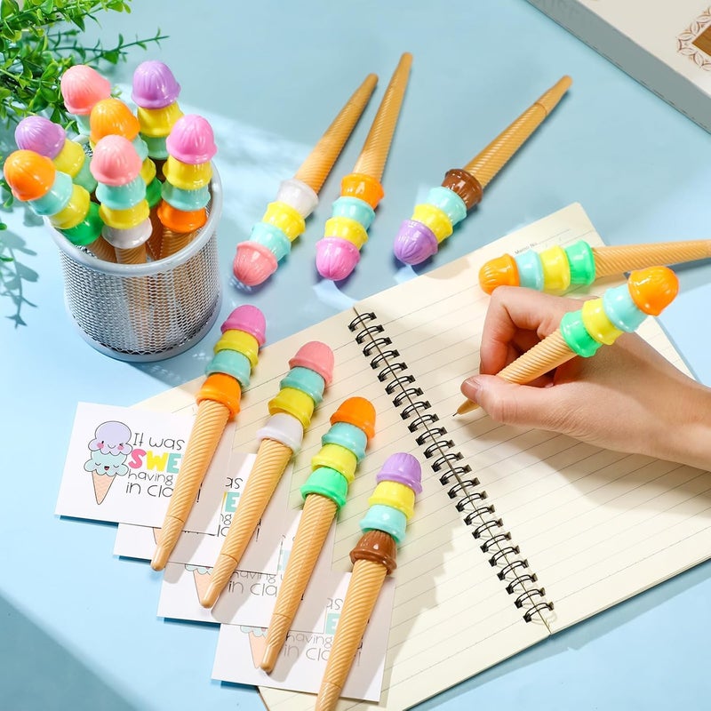 Geyoga Geyoga 24 Sets End of Year Gift Includes 24 Ice Cream Cone Pens Black Ink 24 Gift Cards and Double Sided Adhesive Dots for End of Term Summer Birthday Ice Cream Party Favors - Image 3