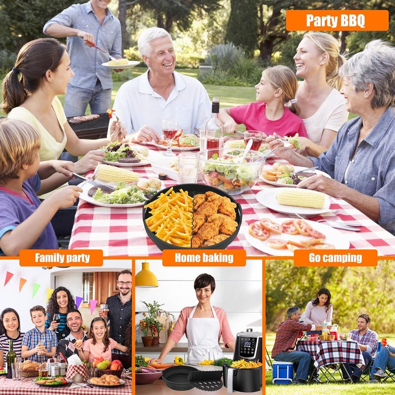 windforgecraft Silicone Air Fryer Liners Reusable Air Fryer Silicone Baking Tray Pots Liners Foldable Tower Basket Round Silicone Air Fryer Liners Food Grade Safe Air Fryers Accessories (Black) - Image 5