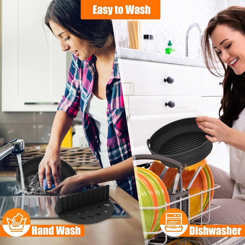 windforgecraft Silicone Air Fryer Liners Reusable Air Fryer Silicone Baking Tray Pots Liners Foldable Tower Basket Round Silicone Air Fryer Liners Food Grade Safe Air Fryers Accessories (Black) - Image 3