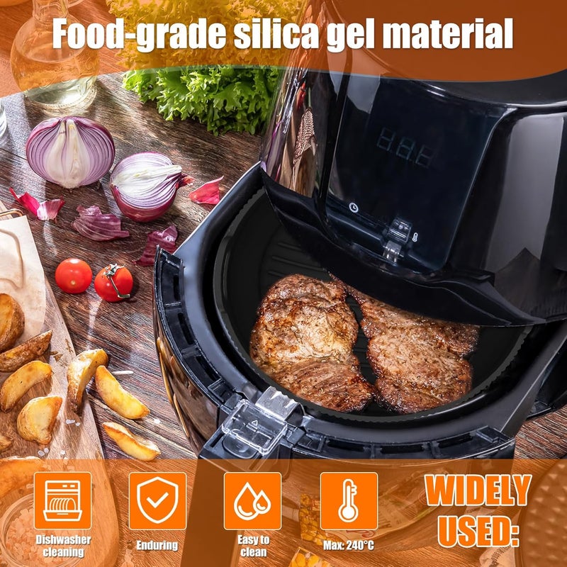 windforgecraft Silicone Air Fryer Liners Reusable Air Fryer Silicone Baking Tray Pots Liners Foldable Tower Basket Round Silicone Air Fryer Liners Food Grade Safe Air Fryers Accessories (Black) - Image 2