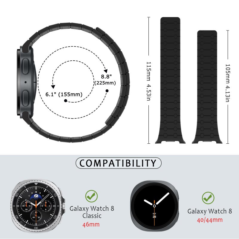 ZZDZZ Magnetic Band Compatible with Samsung Galaxy Watch 8 Band 40mm 44mm/Galaxy Watch 8 Classic 46mm(2025), Silicone Sport Strap for Women Men, Black - Image 5