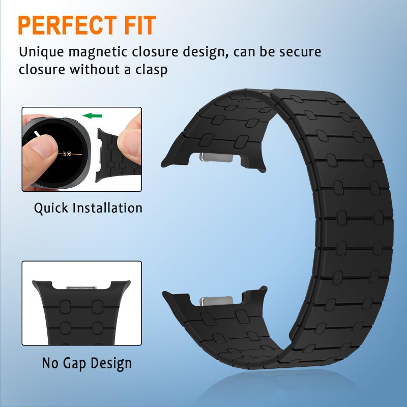 ZZDZZ Magnetic Band Compatible with Samsung Galaxy Watch 8 Band 40mm 44mm/Galaxy Watch 8 Classic 46mm(2025), Silicone Sport Strap for Women Men, Black - Image 3