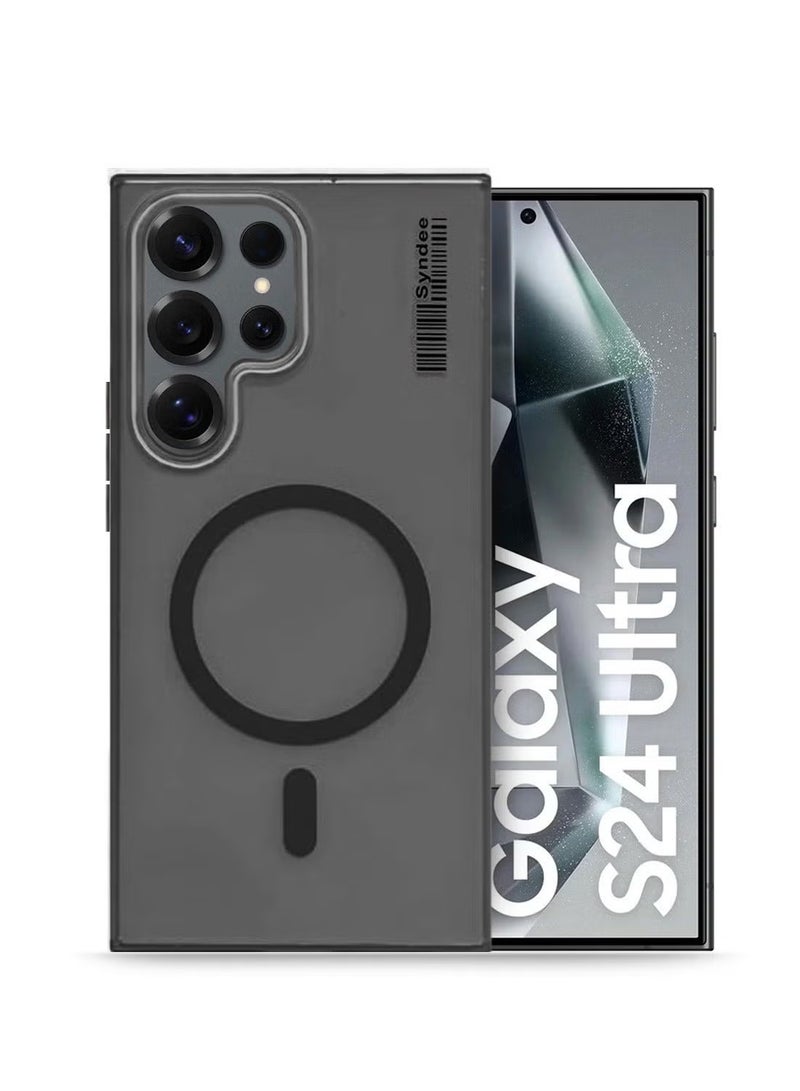 سامسونج جالاكسي S24 الترا 5 جي 2024 سلسلة سيندي هايبرد شفاف Magsafe مع شحن مغناطيسي شفاه كاميرا مرتفعة غطاء جراب أنيق المظهر - أسود