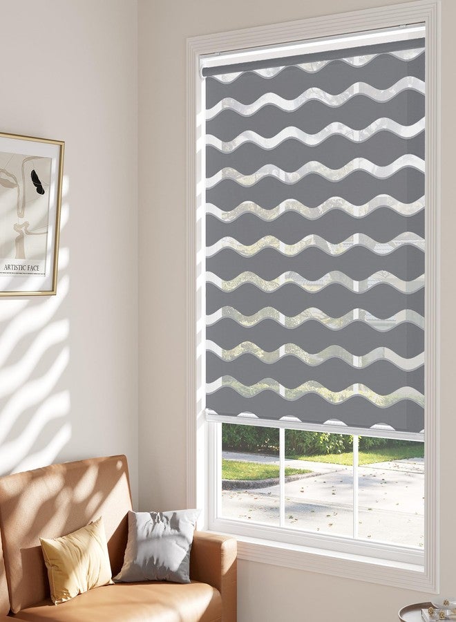 LazBlinds ستائر زيبرا لاسلكية من لاز بلايندز، بدون حفر، للنوافذ الداخلية، ستائر رول مزدوجة الطبقات للتحكم في الإضاءة ليلاً ونهاراً، ستائر شفافة لتصفية الضوء للمنزل، عرض 20 بوصة × ارتفاع 48 بوصة، رمادي - Image 5