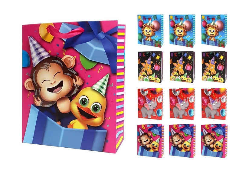 Crackles Cartoon Fantasy Printed Paper Bags for Gifting Eco Friendly Gift Paper Bags with Handles (Pack of 12) - Image 1