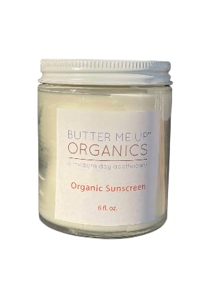 Handmade Butter Me Up Organics Natural Zinc Oxide Sunscreen SPF 45+, Reef-Safe, Non-Nano Mineral Sunblock, Water-Resistant with Shea Butter & Coconut Oil, Chemical-Free, Eco-Friendly, 6oz Jar 