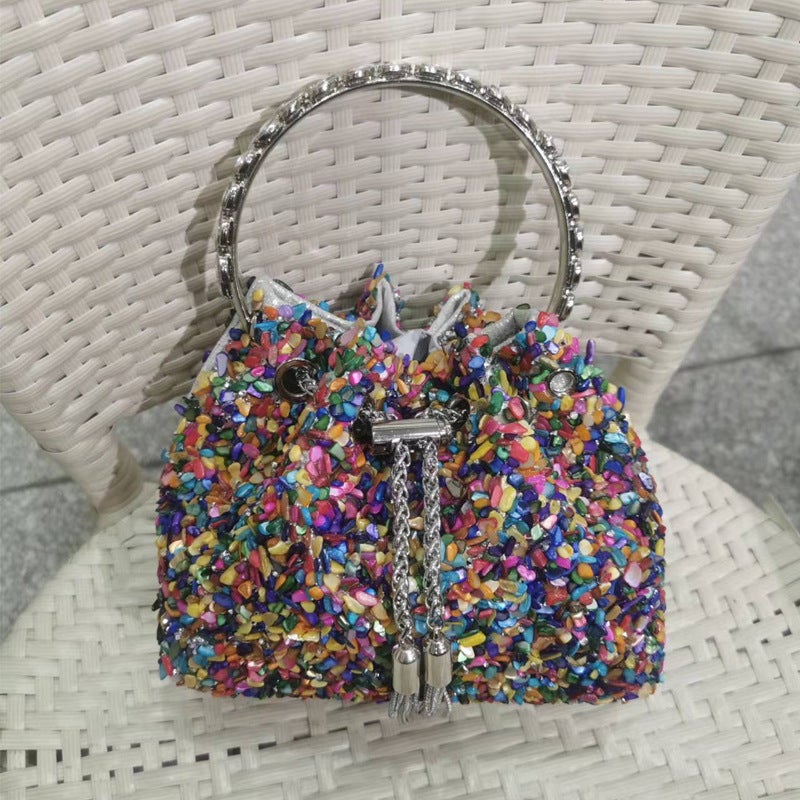 2025 Shenglu Export Small Fragrant Style Pebbles Colorfulful Bucket Drawstring Women'S Satchel Shoulder Chain Bag - Image 1