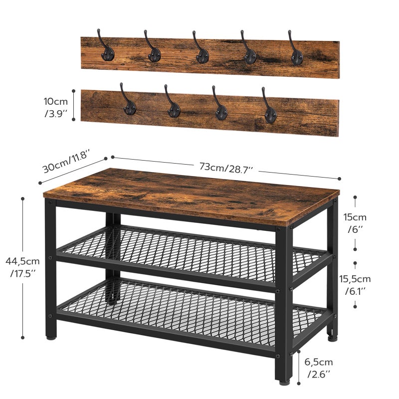 HOOBRO Hall Tree Entryway Storage Bench, Coat Rack Shoe Bench, Shoe Rack Organizer with Coat Hooks, 3-in-1 Design, Wooden Furniture with Metal Frame, Rustic Brown and Black BF17MT01 - Image 4