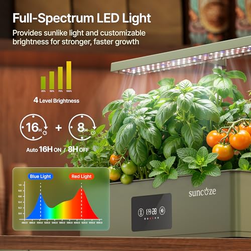 SUNCOZE Hydroponics Growing System Kit with 24W Dimmable Grow Light, 12 Pods Indoor Herb Garden with Timer & Local Time Setting, Adjustable Height, Smart Countertop Garden for Home & Kitchen, Green - Image 5