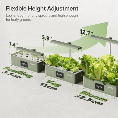 SUNCOZE Hydroponics Growing System Kit with 24W Dimmable Grow Light, 12 Pods Indoor Herb Garden with Timer & Local Time Setting, Adjustable Height, Smart Countertop Garden for Home & Kitchen, Green - Image 4