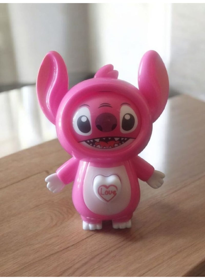 Pink Reaction Face Toy with Stitch Keychain | Emotion-Changing Character Toy with Rubber Handle – Surprise, Play & Style in One Cute Set! - Image 4