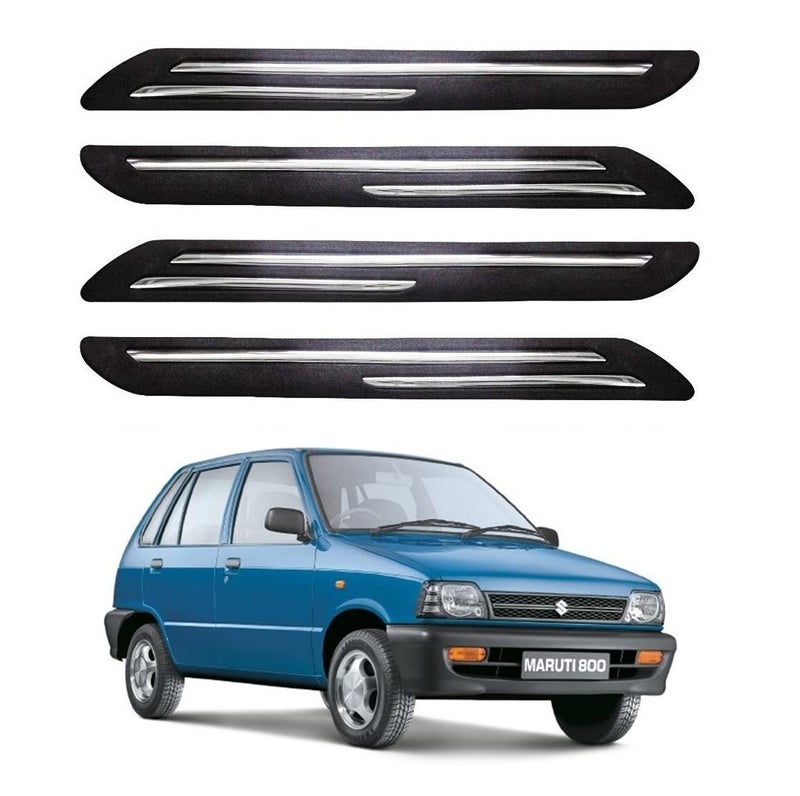 Bowrain Car Bumper Protector for Maruti 800 (2000-2014) - (Black, Pack of 4, Chrome Strip) - Image 1