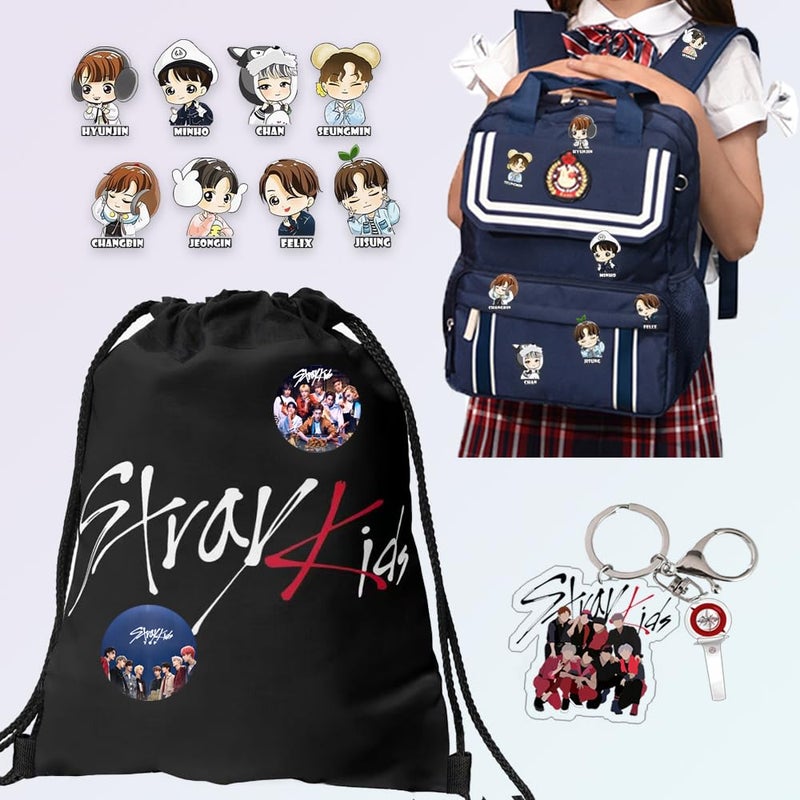 Hymik Straykids Album Merch Set For Fans Straykids Album Set Including Straykids Photocards  Straykids Stickers Skz Pins  Lanyard 2 Pcs Phone Ring Holder Keychain Drawstring Bag For Fans Women - Image 4