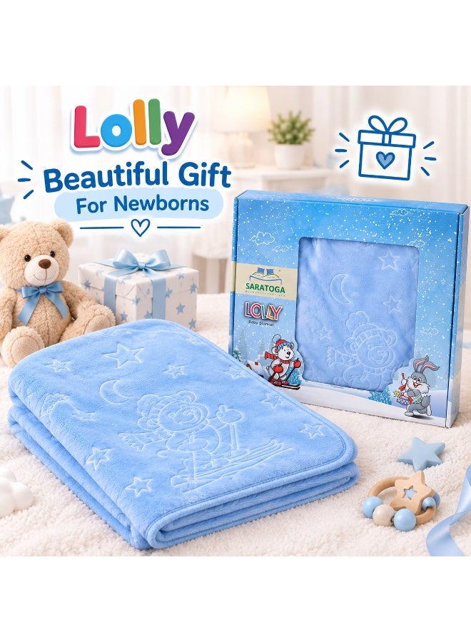 لولي بطانية أطفال Lolly لحديثي الولادة والرضع 90 × 120 سم – بطانية ناعمة بتصميم بارز وعلبة هدية - Image 1