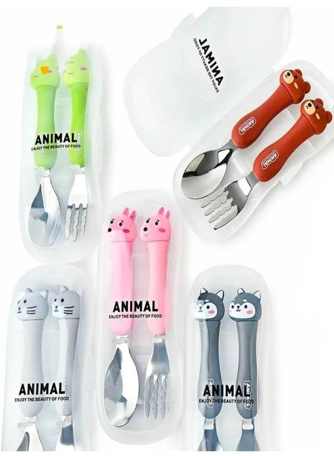 Mouly Travel Spoon & Fork Set Children Portable Tableware Toddler Utensils Kids Spoon & Fork Set with Travel Case Pack of 1 - Random Design and Color - Image 1