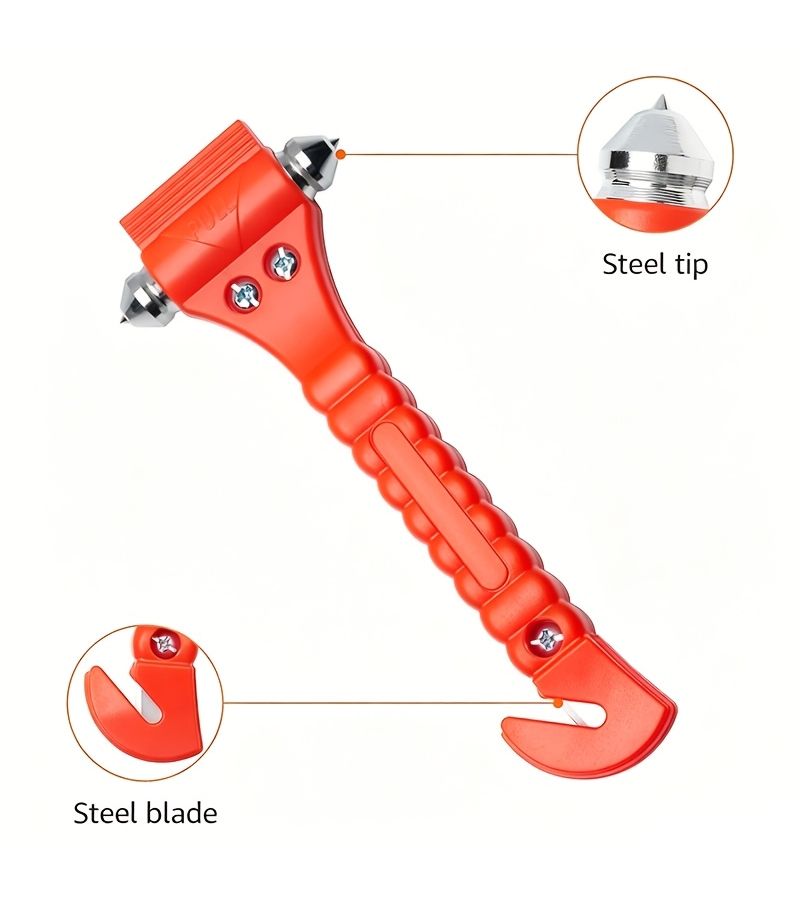 Car Emergency Escape Tool 2 In 1 Window Breaker Seatbelt Cutter Safety Hammer With Protective Bracket Bright Orange 2 Piece Set - Image 4