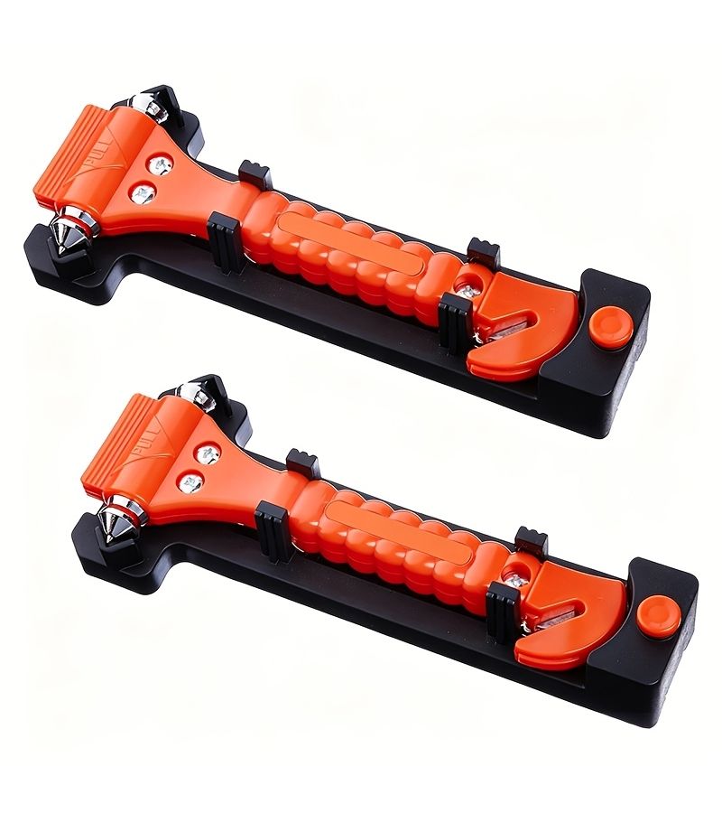 Car Emergency Escape Tool 2 In 1 Window Breaker Seatbelt Cutter Safety Hammer With Protective Bracket Bright Orange 2 Piece Set - Image 2