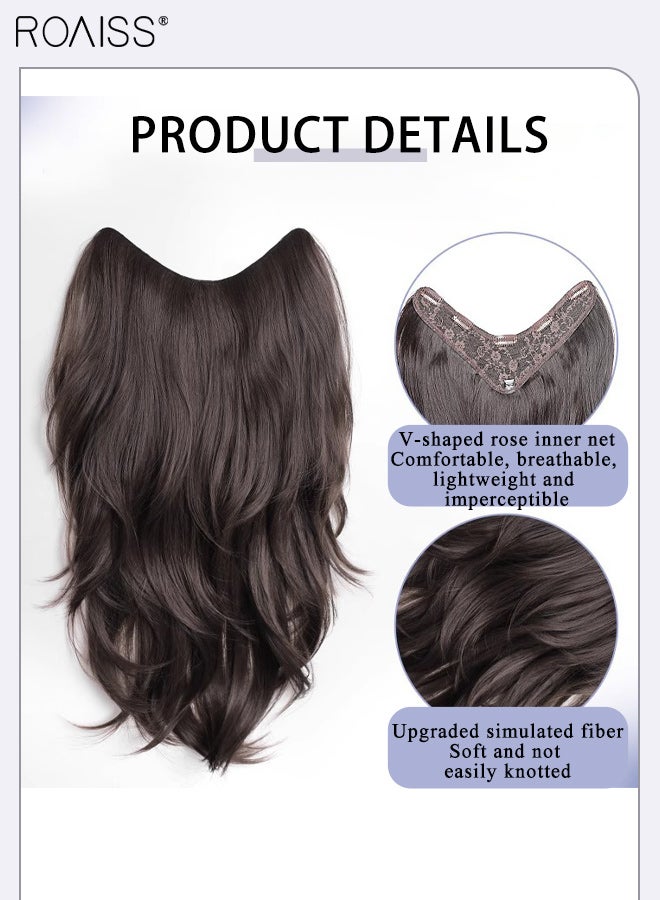 رويس وصلة شعر متدرجة على شكل حرف V، قطعة شعر واحدة، تموجات كبيرة، شعر كثيف وناعم، شعر مجعد طبيعي غير مرئي للاستخدام اليومي والحفلات، بني وأسود، 50 سم/19.69 بوصة - Image 2