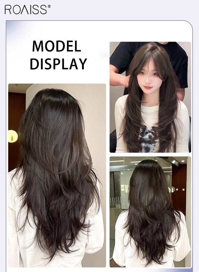 رويس وصلة شعر متدرجة على شكل حرف V، قطعة شعر واحدة، تموجات كبيرة، شعر كثيف وناعم، شعر مجعد طبيعي غير مرئي للاستخدام اليومي والحفلات، بني وأسود، 50 سم/19.69 بوصة - Image 3