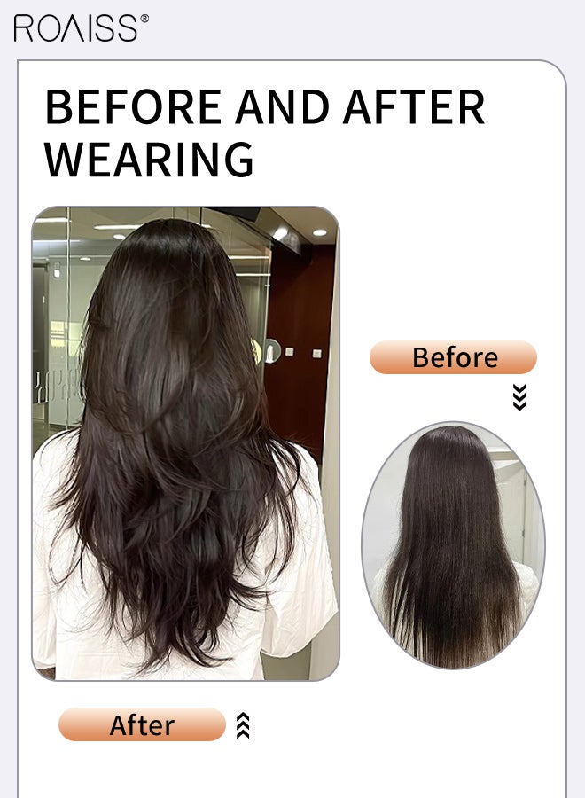 رويس وصلة شعر متدرجة على شكل حرف V، قطعة شعر واحدة، تموجات كبيرة، شعر كثيف وناعم، شعر مجعد طبيعي غير مرئي للاستخدام اليومي والحفلات، بني وأسود، 50 سم/19.69 بوصة - Image 5