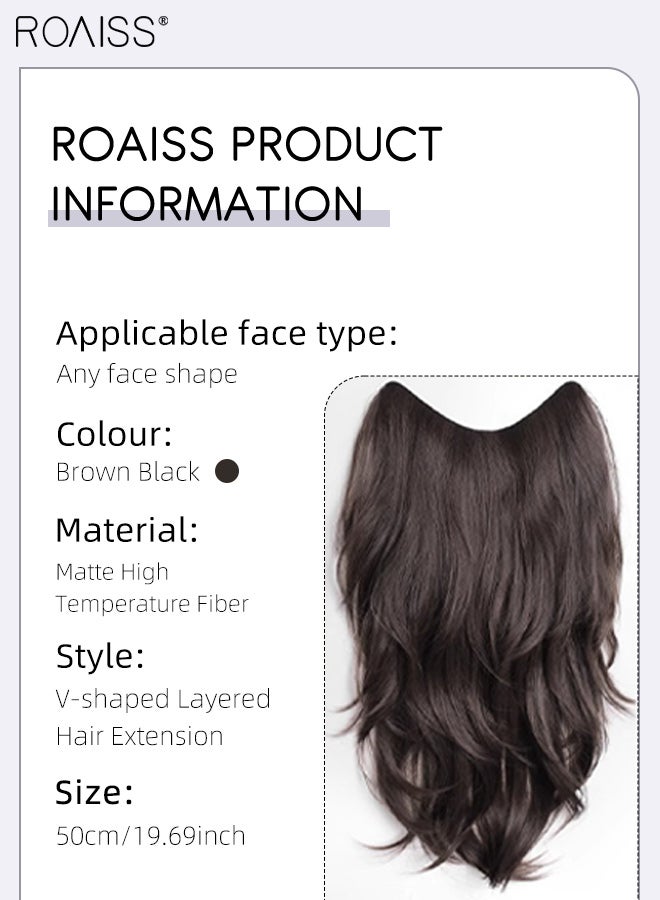 رويس وصلة شعر متدرجة على شكل حرف V، قطعة شعر واحدة، تموجات كبيرة، شعر كثيف وناعم، شعر مجعد طبيعي غير مرئي للاستخدام اليومي والحفلات، بني وأسود، 50 سم/19.69 بوصة - Image 4